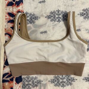 LainSnow tan and white bikini top size medium